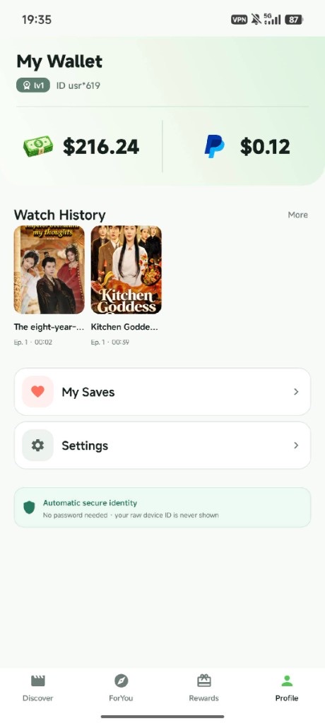 BonusReels profile screen